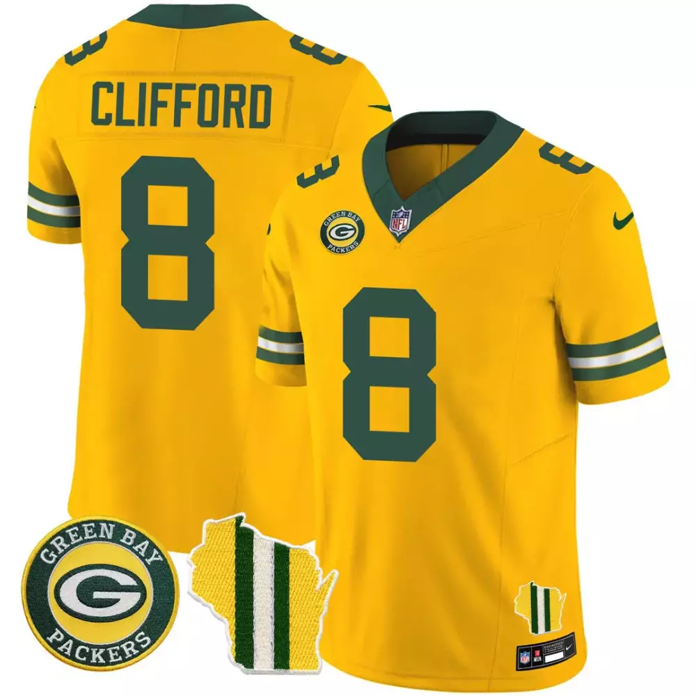 clifford 8 green bay packers 2023 men s all stitched vapor jersey green yellow with patches