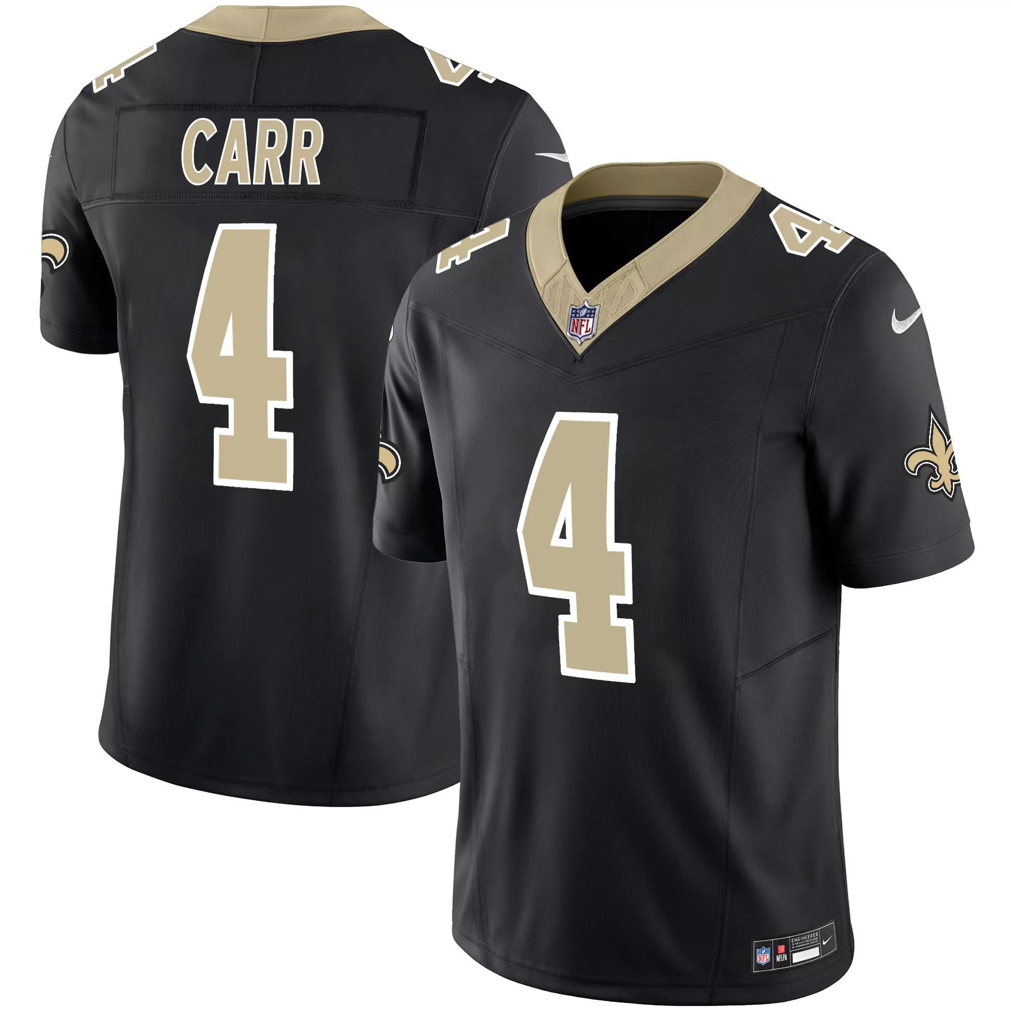 derek carr 4 new orleans saints 2023 men s all stitched vapor jersey black 1