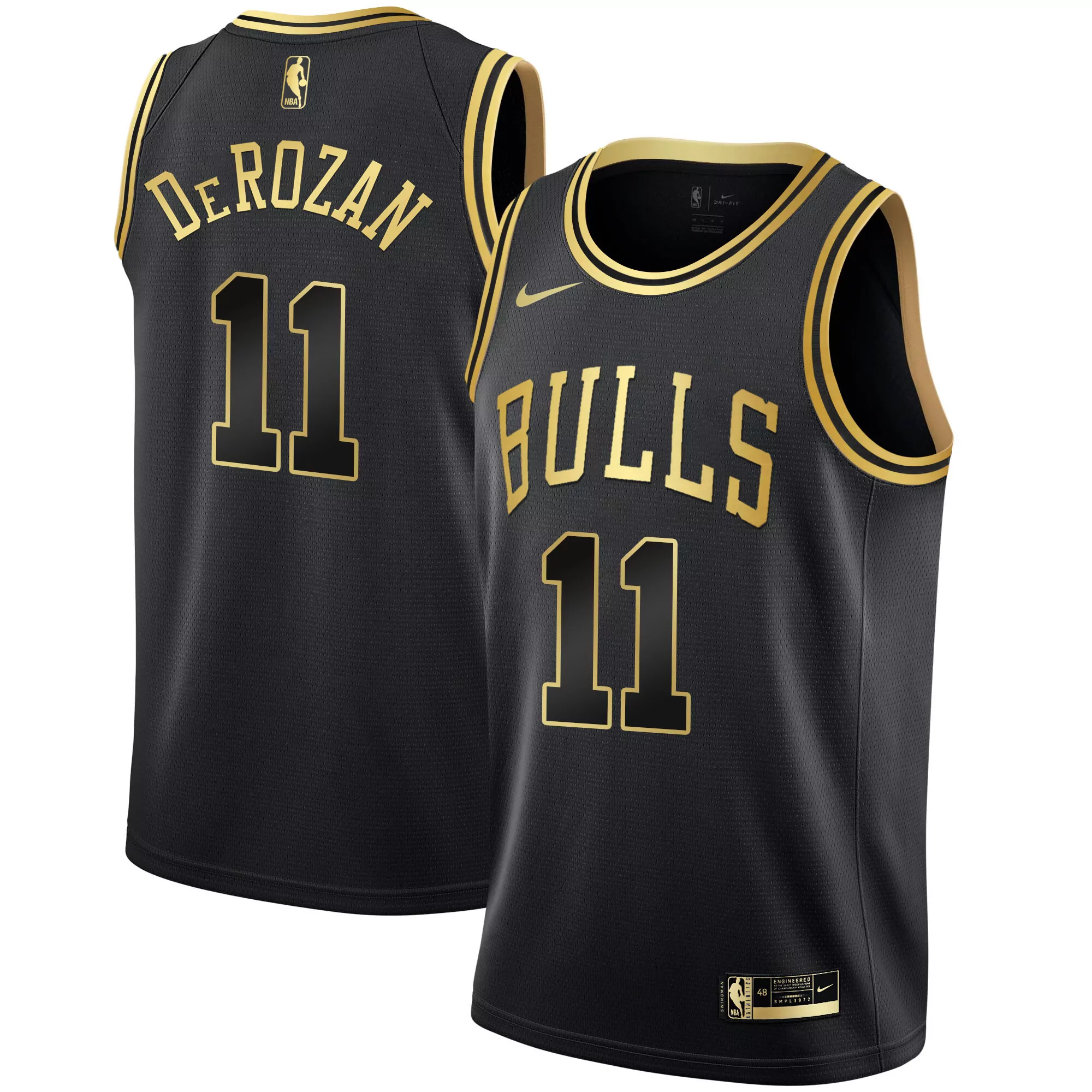 derozan 11 chicago bulls 2023 men s all stitched vapor jersey black gold