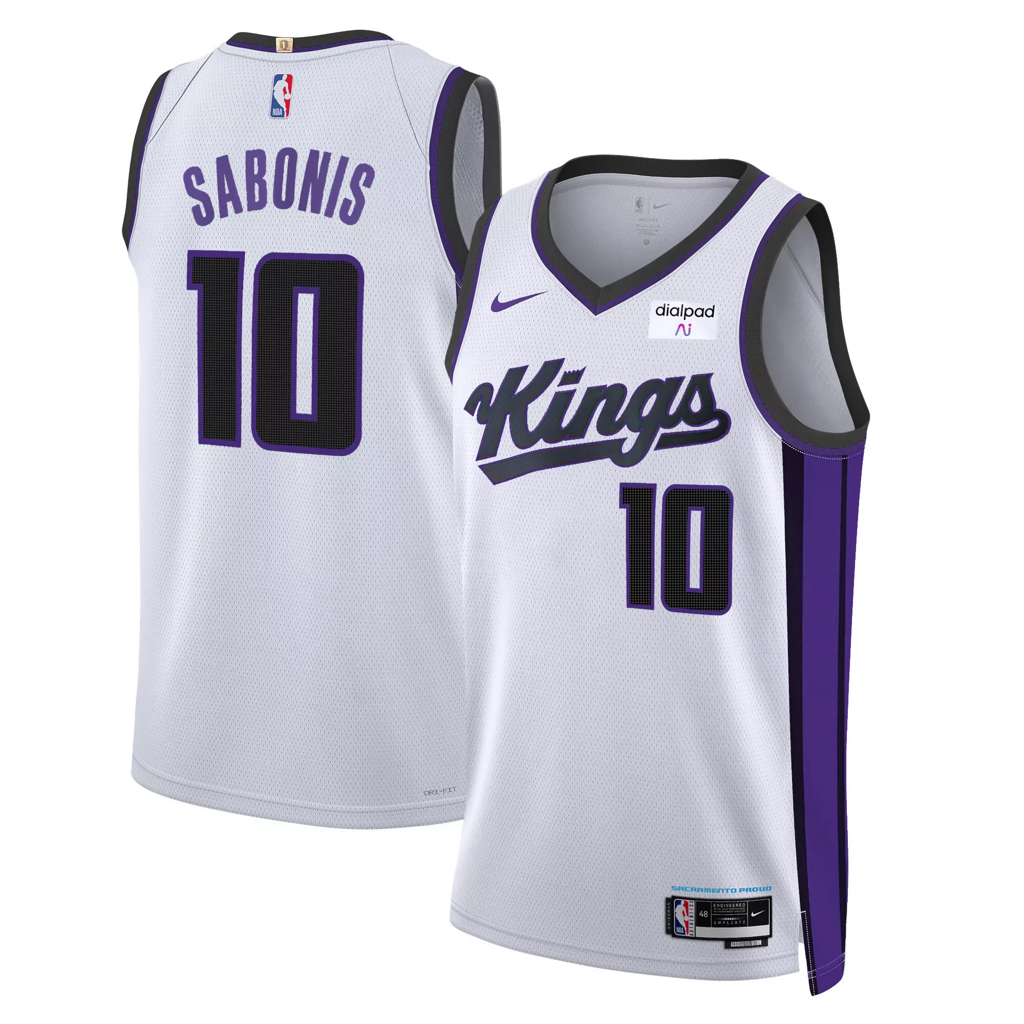 domantas sabonis 10 sacramento kings 2023 men s all stitched vapor jersey white purple