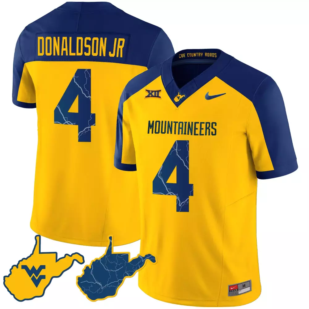 donaldson jr 4 west virginia mountaineers 2023 men s all stitched vapor jersey yellow blue
