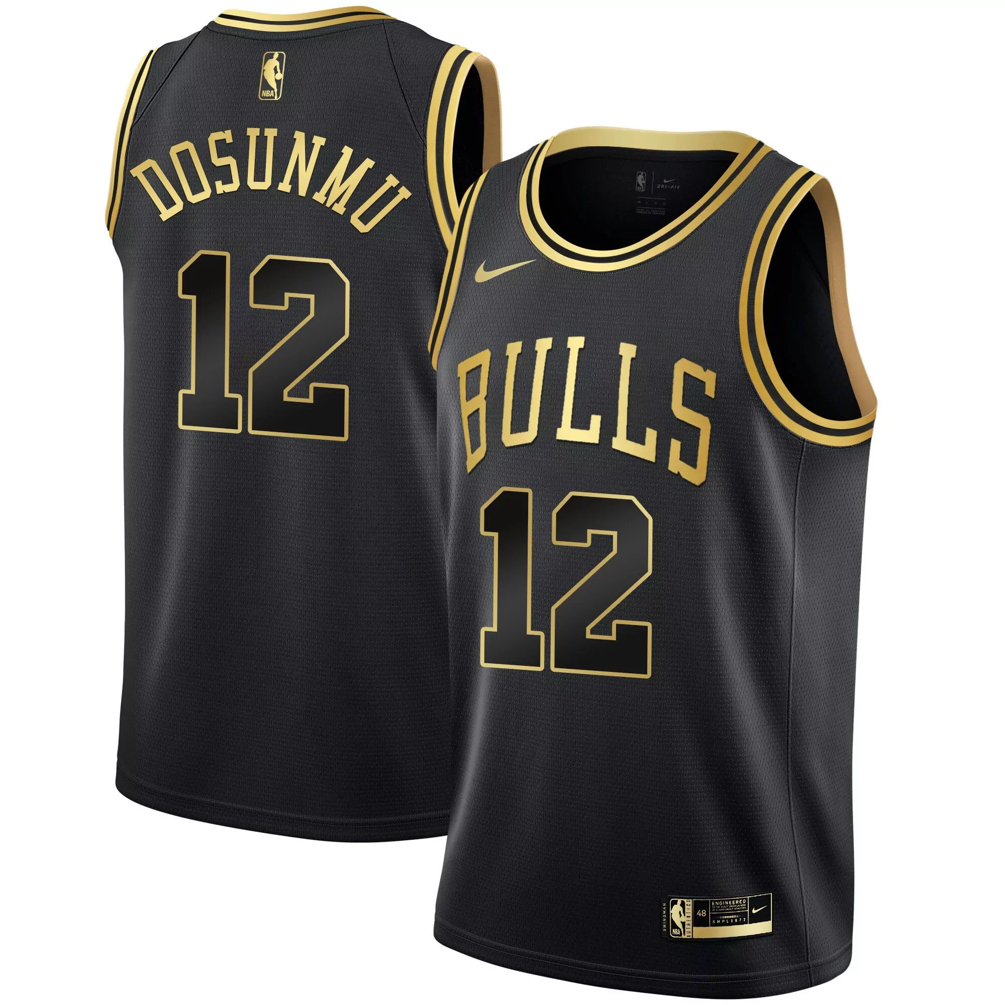 dosunmu 12 chicago bulls 2023 men s all stitched vapor jersey black gold 2
