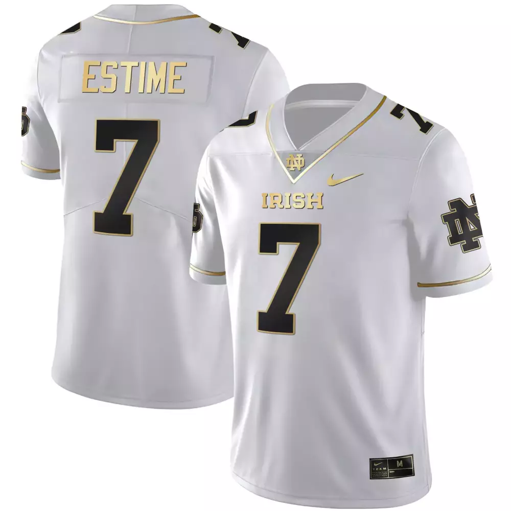 Estime 7 Notre Dame 2023 Stitched Vapor Jersey | Navy | Name Patch Fan Gear | For Men, Women & Youth