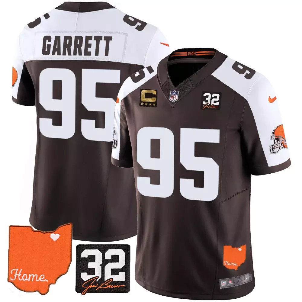 garrett 95 cleveland browns 2023 men s all stitched vapor jersey brown white ohio patch