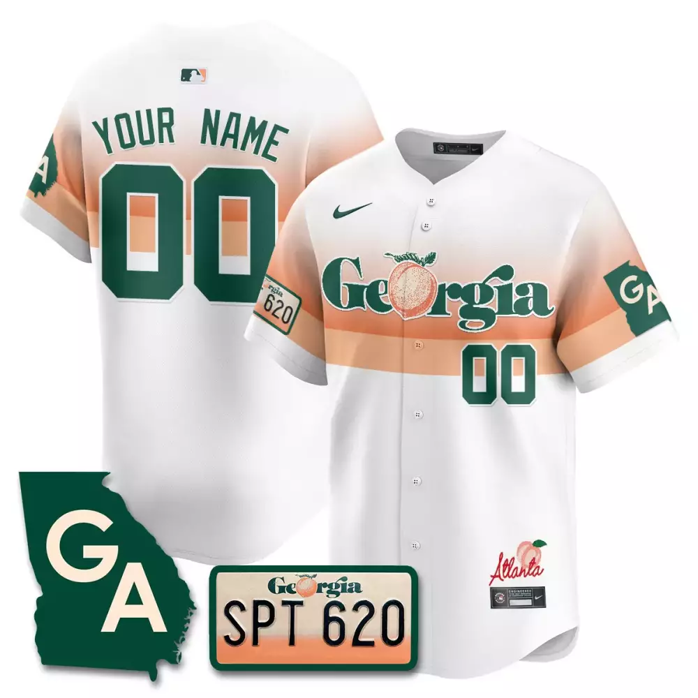 Georgia Peach Vapor Jersey 00 | Stitched 2023 Edition in White & Orange | Fan Gear for Men, Women & Youth