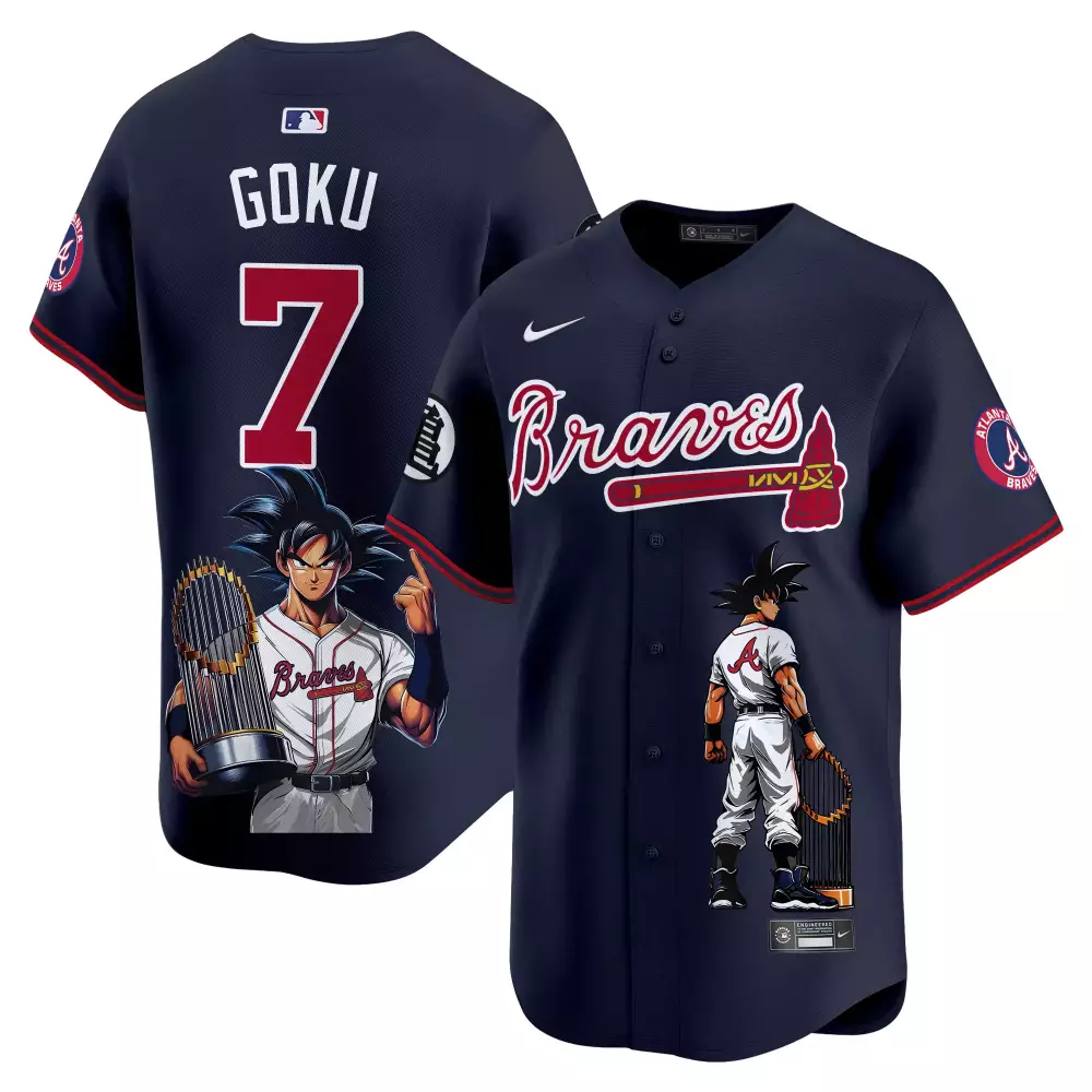 goku 7 atlanta braves 2023 men s all stitched vapor jersey navy blue limited edition