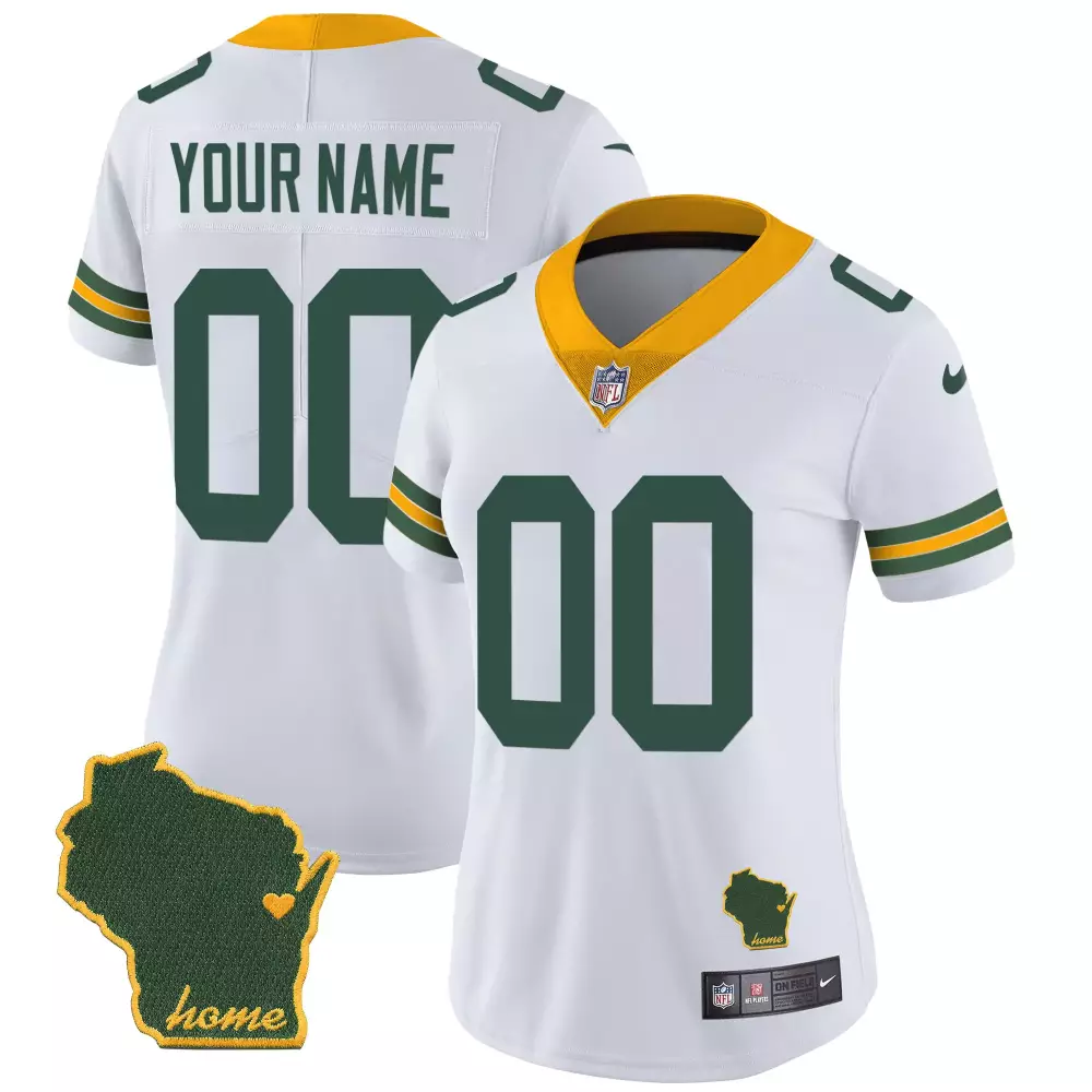 Green Bay Packers Women's 2023 Home Custom White All Stitched Vapor Jersey | Stylish Fan Gear | For Women