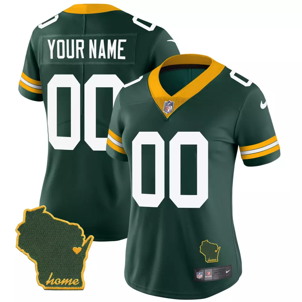 Green Bay Packers Women's Custom 00 2023 All Stitched Vapor Jersey | Stylish Fan Gear | For Women