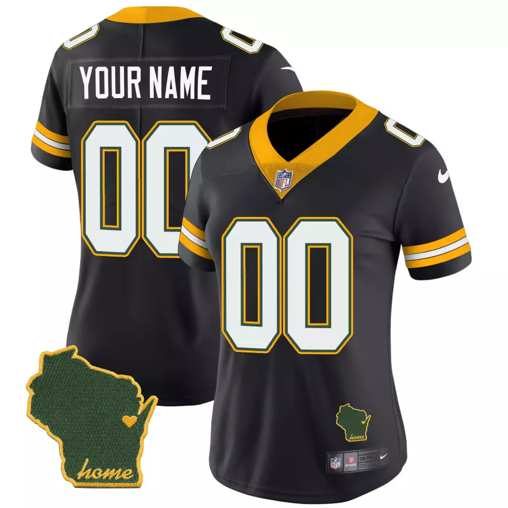 green bay packers women s custom 00 home all stitched vapor jersey 2023 with wisconsin patch