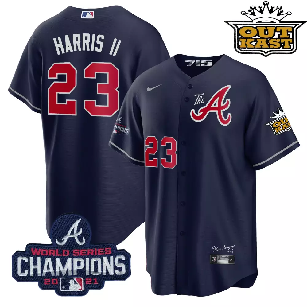 harris ii 23 atlanta braves 2021 men s all stitched vapor jersey navy green 150th anniversary edition