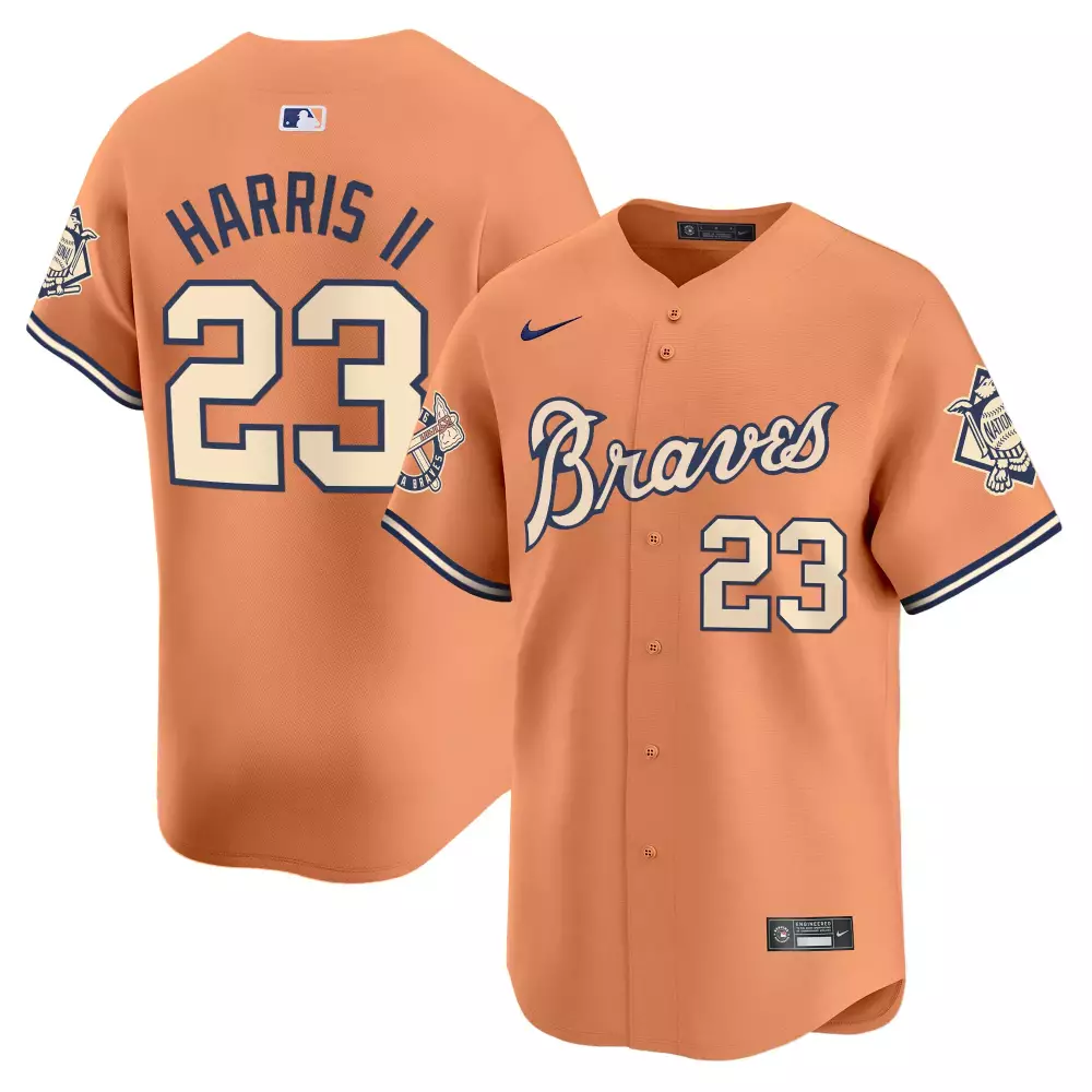 harris ii 23 atlanta braves 2023 men s all stitched vapor jersey navy orange big peach patch