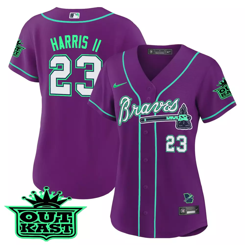 harris ii 23 atlanta braves 2023 women s all stitched vapor jersey peach outkast edition