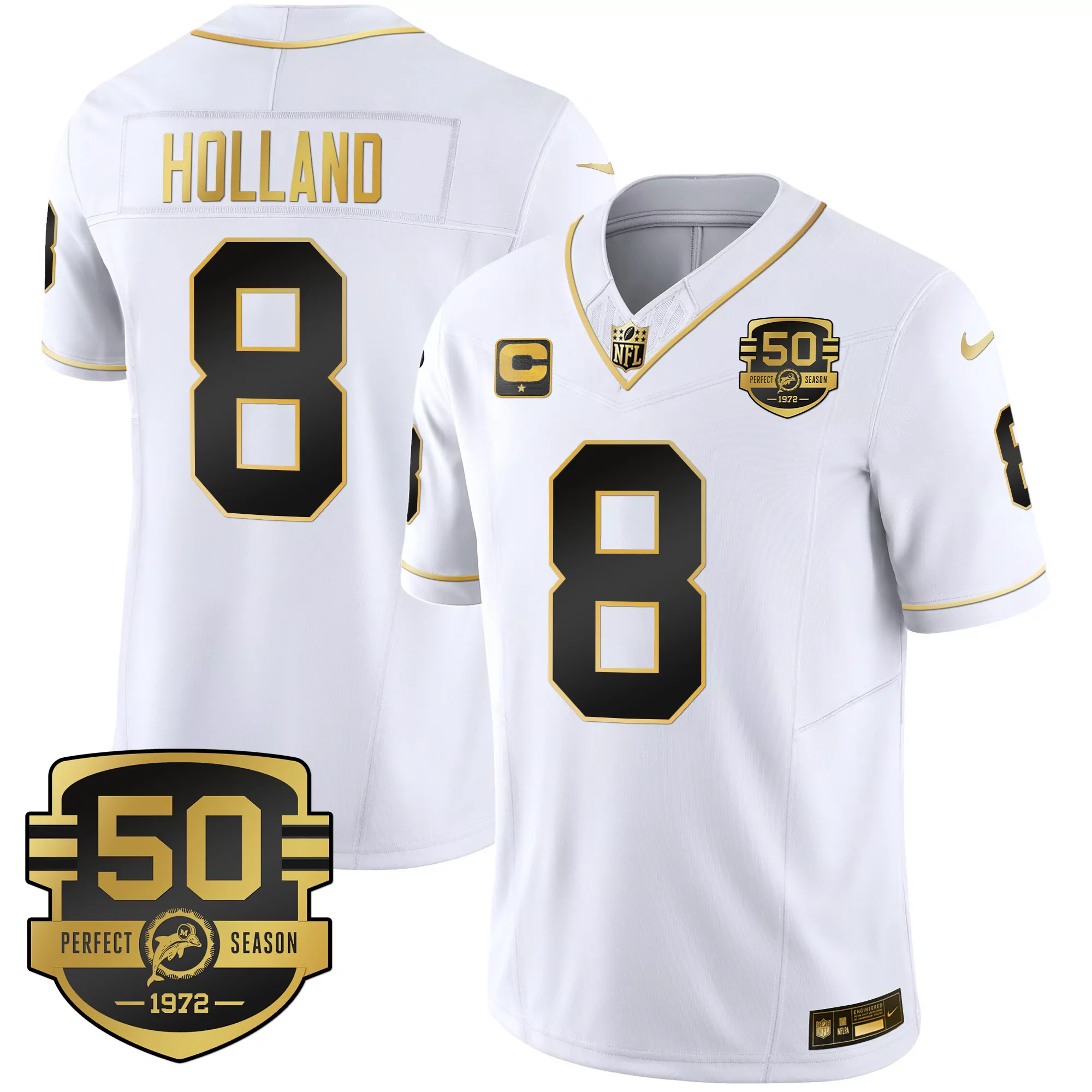 holland 8 new orleans saints 2022 men s all stitched vapor jersey white 50th season edition