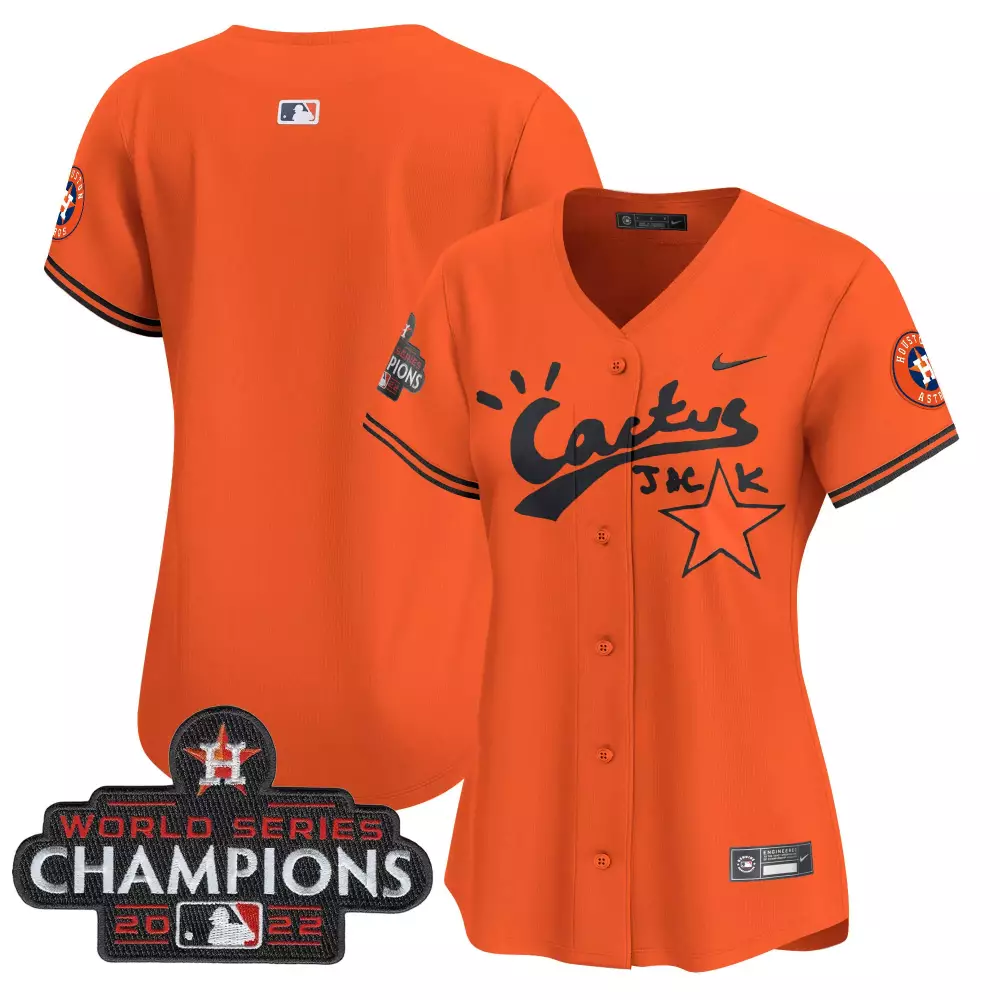 2022 World Series Champions Houston Astros Women's Cactus Jack Orange Jersey | All Stitched Vapor Style | For Men, Women & Youth