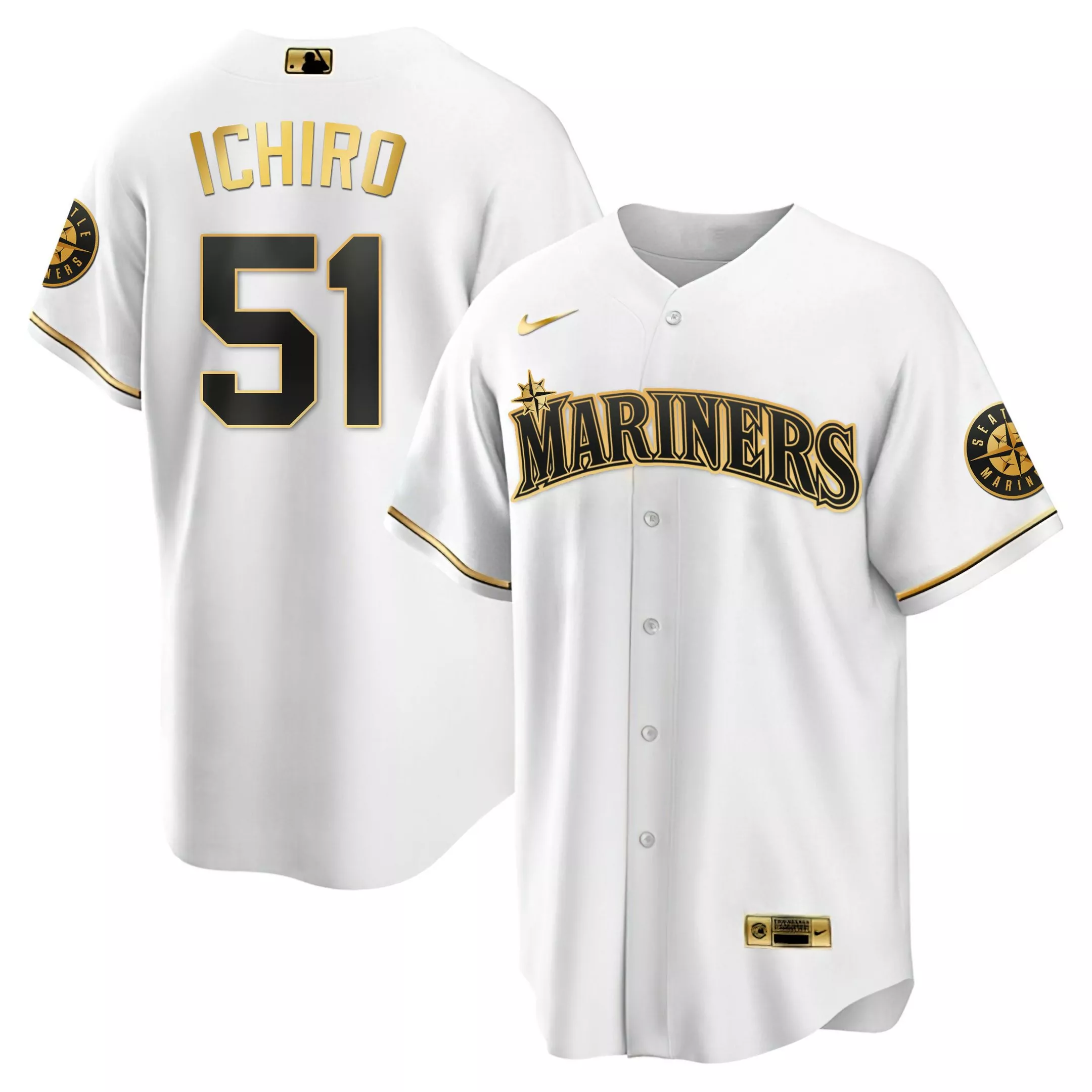 ichiro 51 seattle mariners 2023 men s all stitched vapor jersey white gold edition