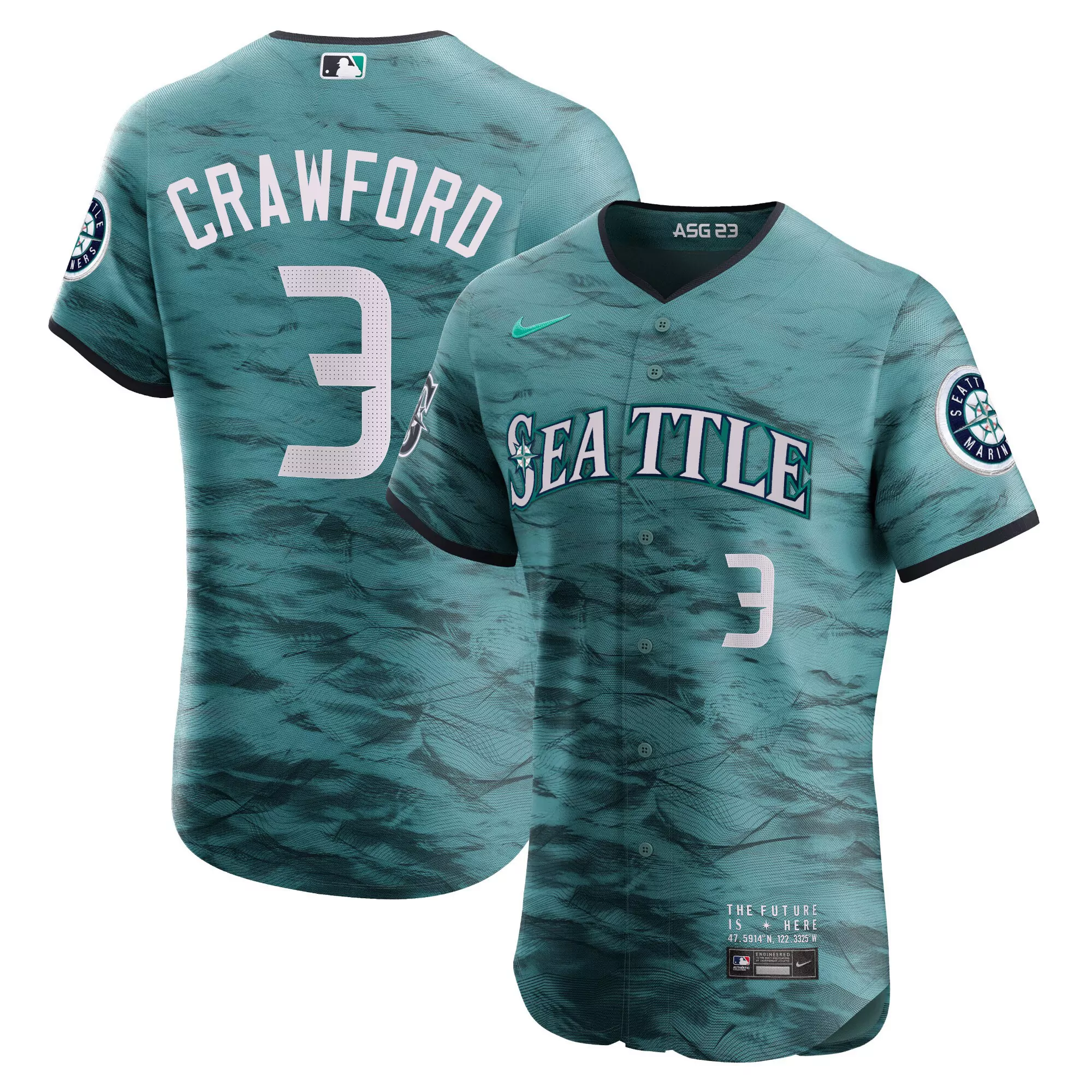 j p crawford 3 seattle mariners 2023 men s all stitched vapor jersey asg 23 teal 1