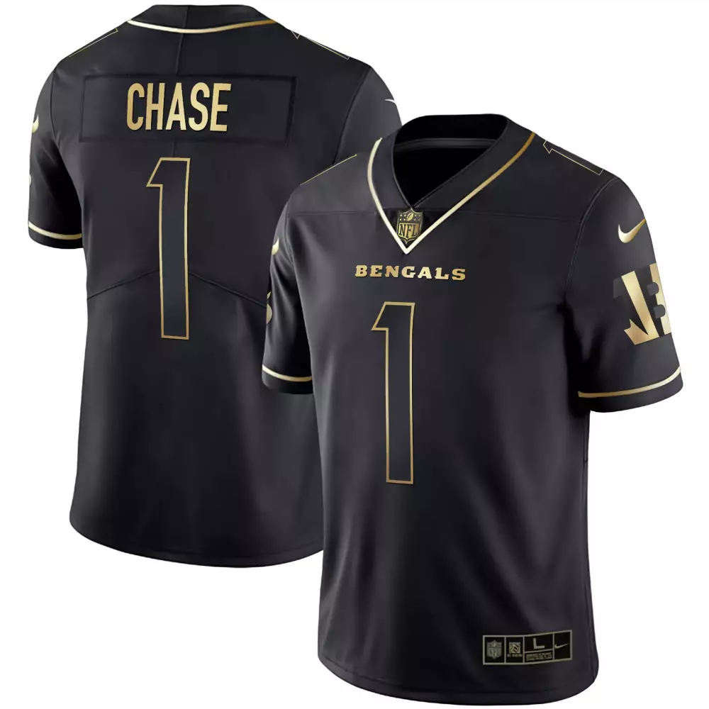 Ja Marr Chase 1 Cincinnati Bengals 2022 Men's All Stitched Vapor Jersey | Black Gold | For Men