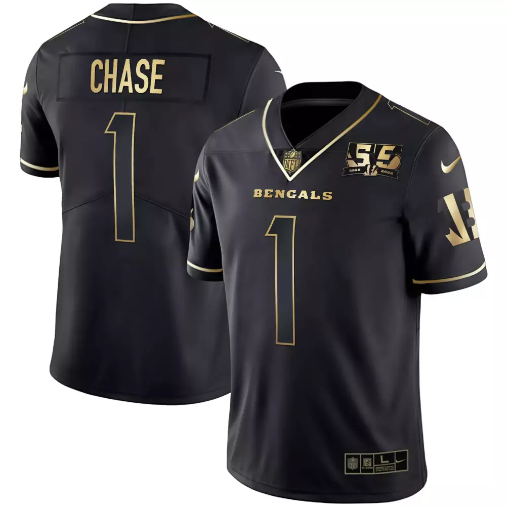 Ja Marr Chase 1 Cincinnati Bengals 2022 Men's All Stitched Vapor Jersey | Black Gold | For Men
