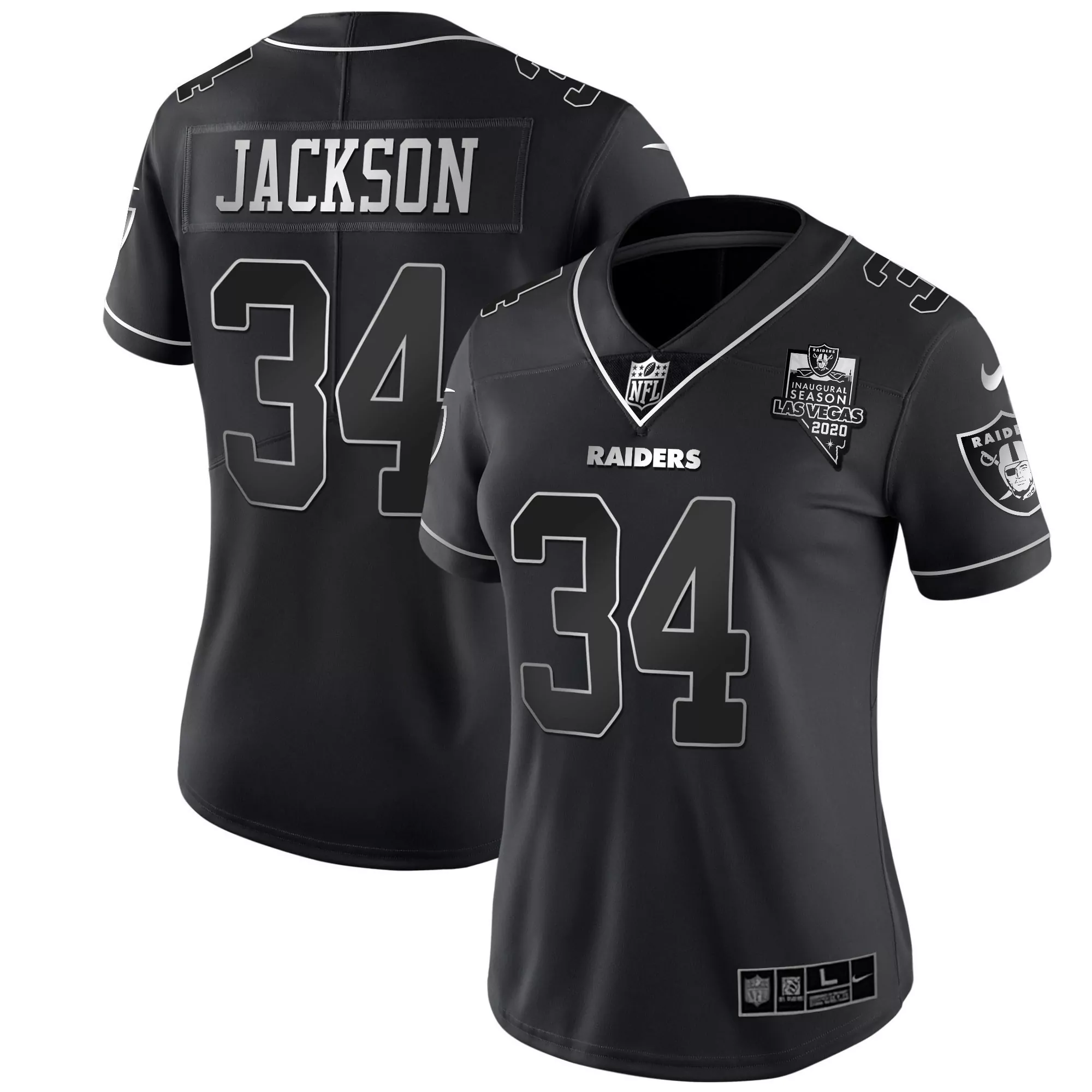 jackson 34 raiders 2020 women s all stitched vapor jersey black inaugural season edition