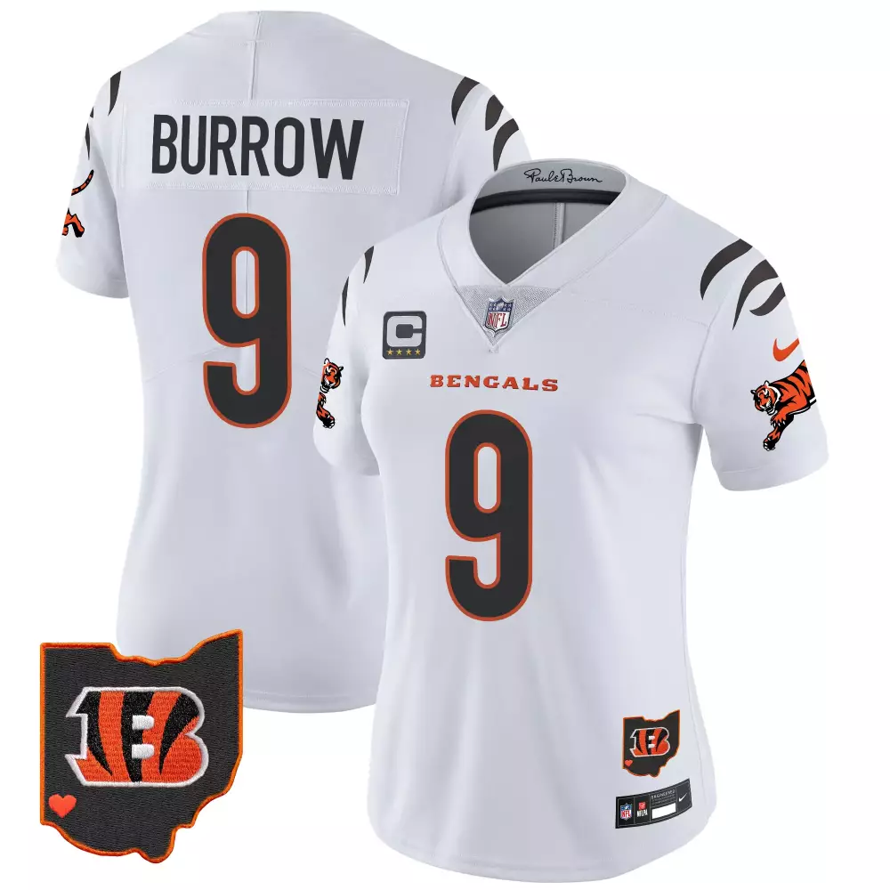 Joe Burrow Cincinnati Bengals 2023 White Vapor Jersey with Ohio Patch | Stitched Fan Gear | For Men, Women & Youth
