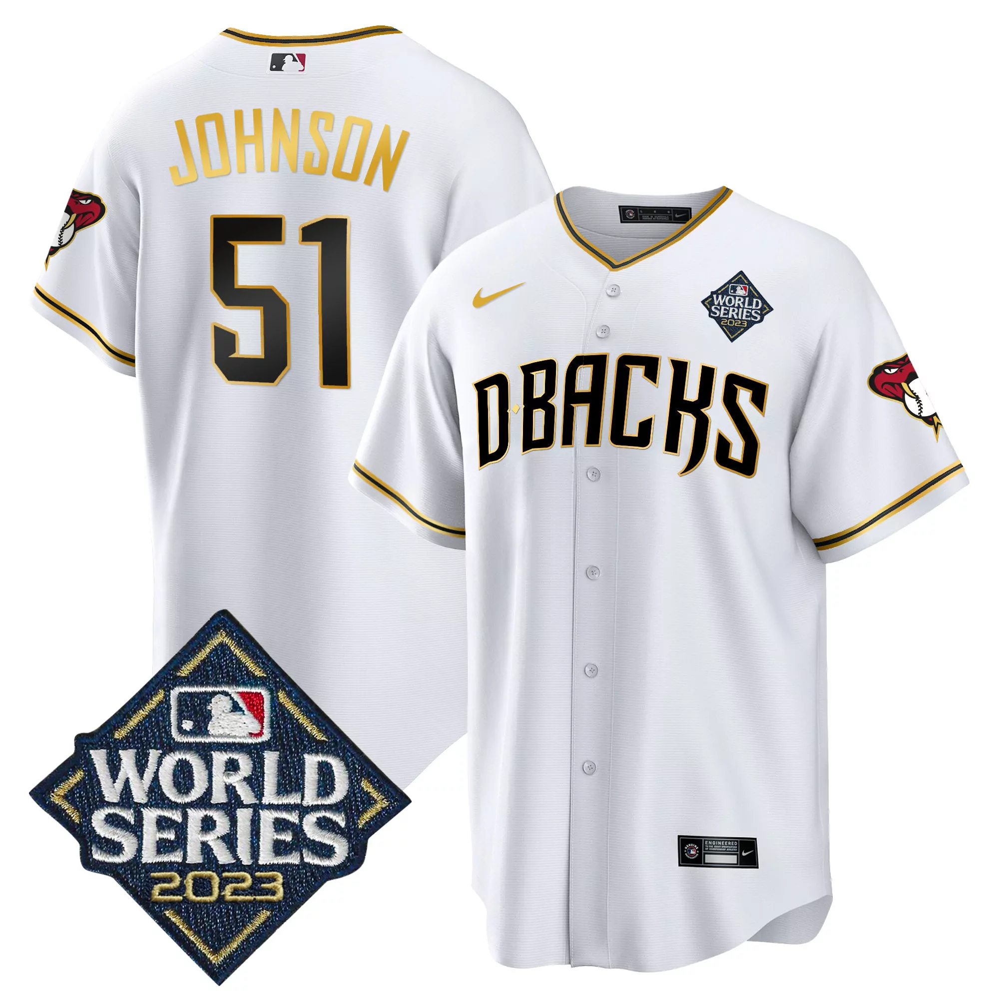 johnson 51 arizona diamondbacks 2023 men s all stitched vapor jersey world series edition white 1