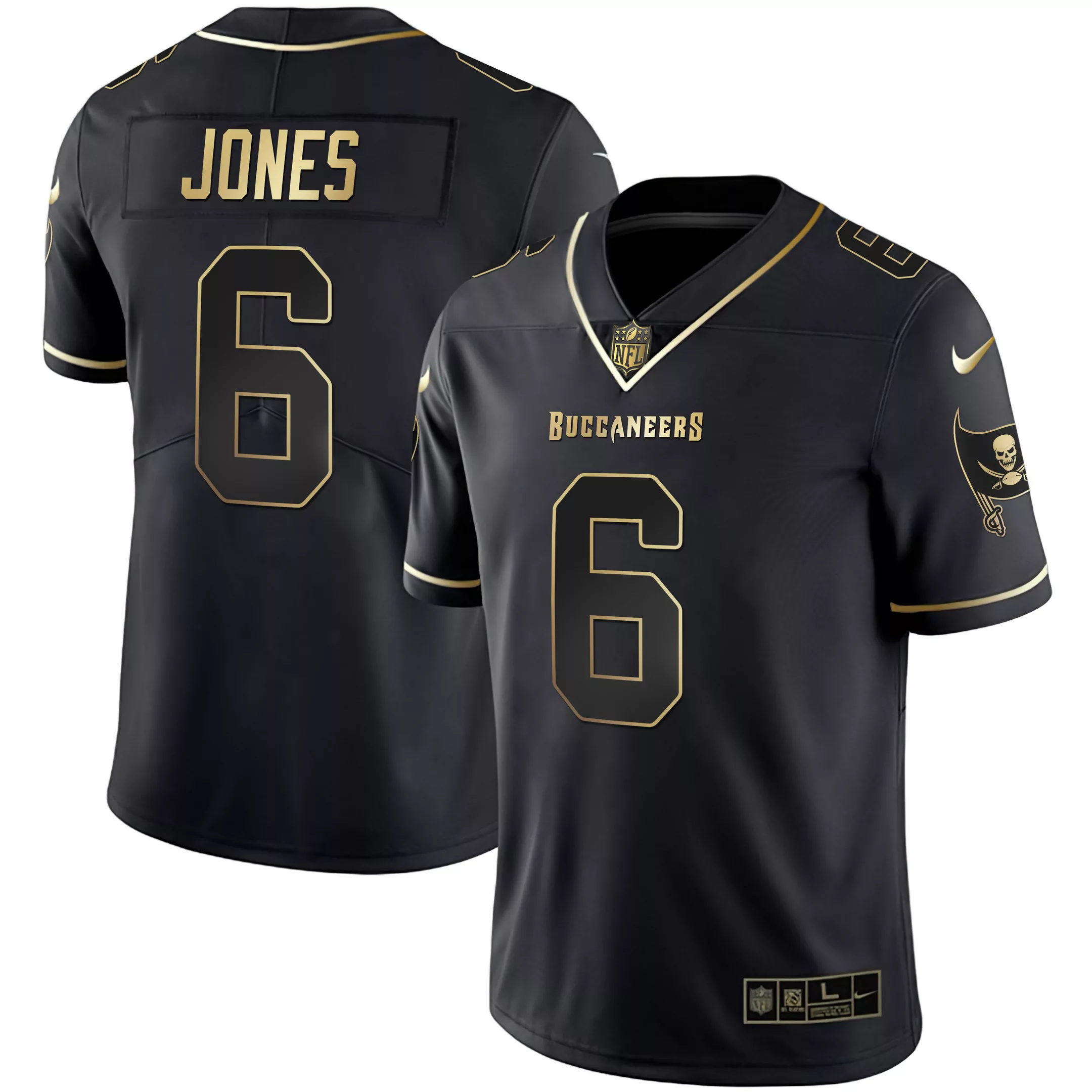 jones 6 tampa bay buccaneers 2023 men s all stitched vapor jersey black gold 2