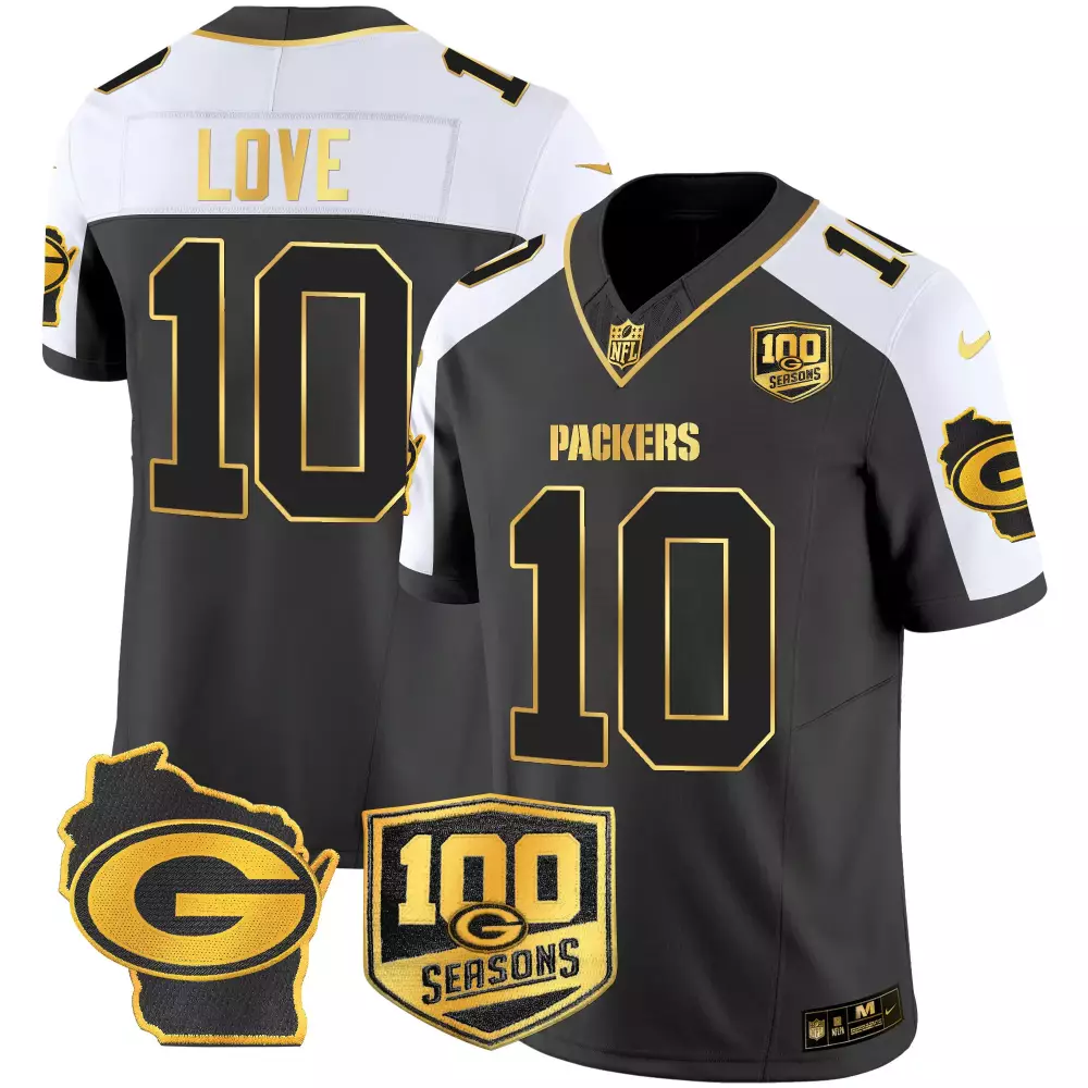 Jordan Love Black Limited Women's Green Bay Packers Jersey | John Madden Home Patch | Gold Vapor | For Women, Men & Youth