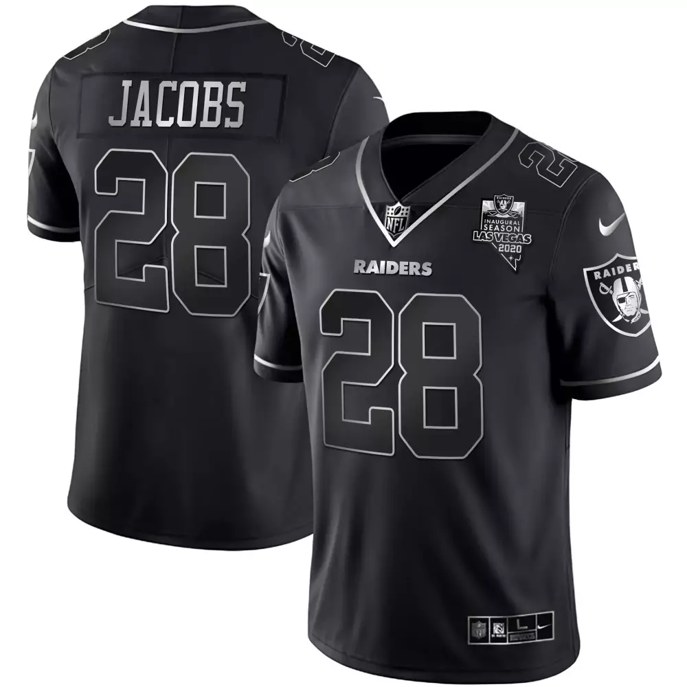 Josh Jacobs 28 Las Vegas Raiders 2020 Black Vapor Jersey | Men's All Stitched Edition | For Men, Women & Youth