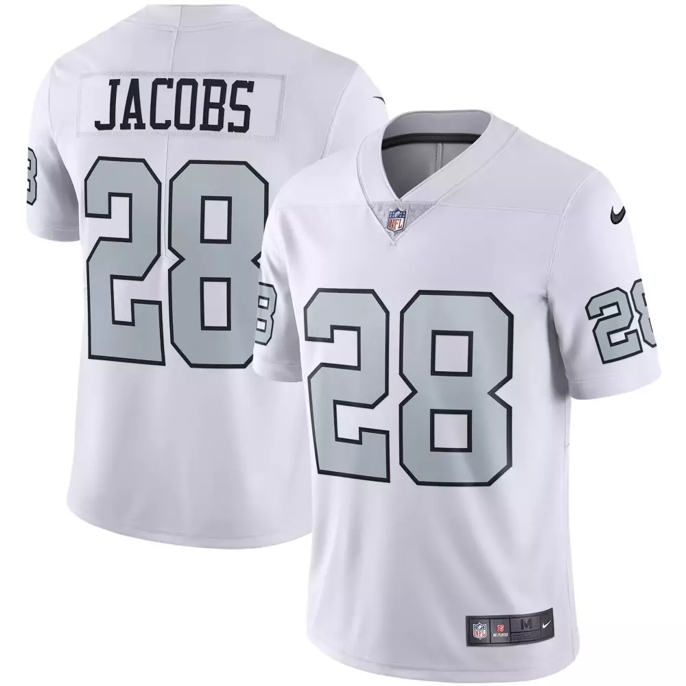 Josh Jacobs 28 Las Vegas Raiders 2022 White Vapor Jersey | Men's All Stitched Fan Gear | For Men, Women & Youth