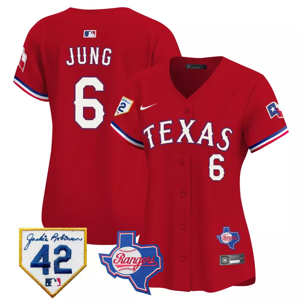 Jung 6 Texas Rangers 2023 Women's Red All Stitched Vapor Jersey | World Series Champions | For Women