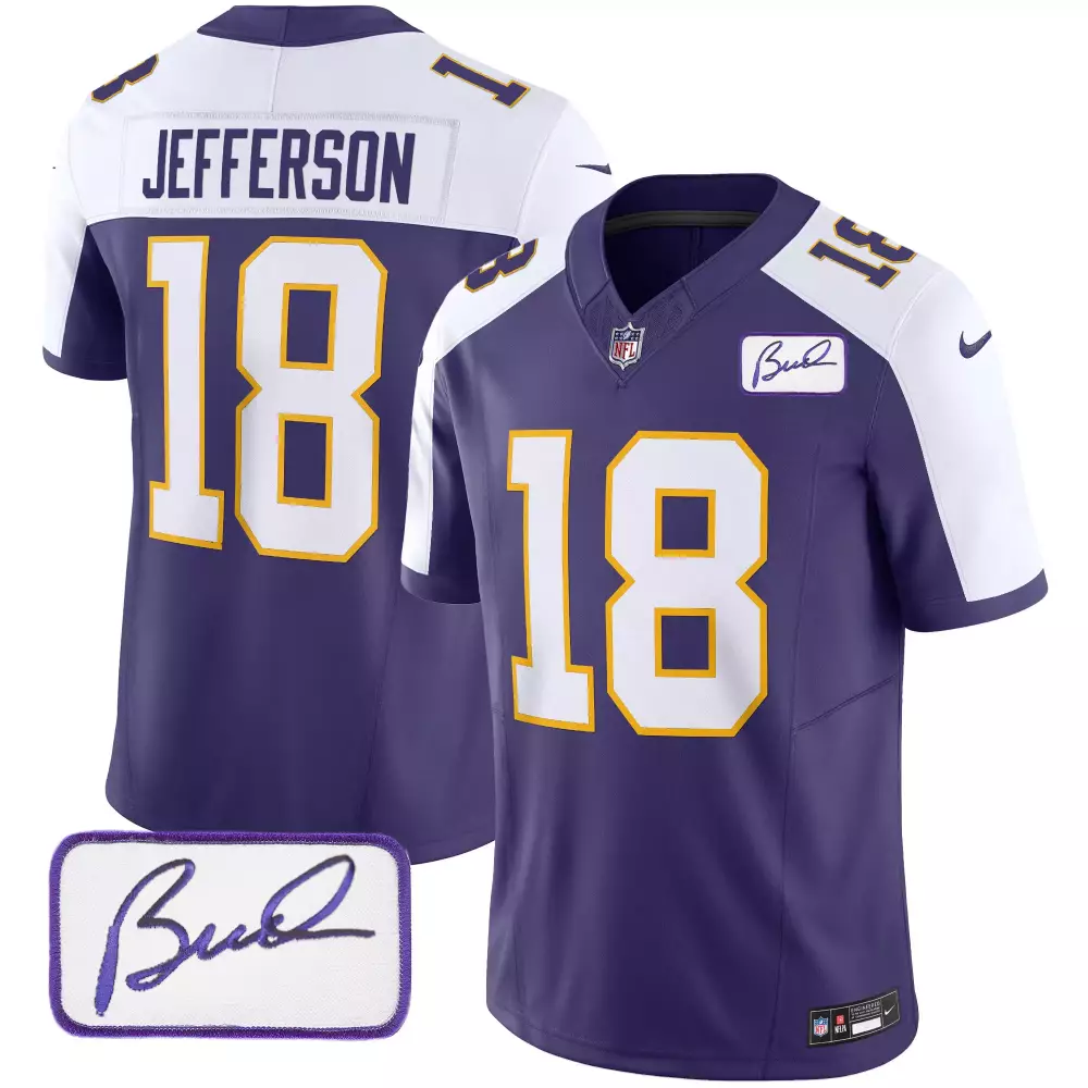 Justin Jefferson Minnesota Vikings 2023 Men's All Stitched Vapor Jersey | Purple Signed Patch | Game Day Outfit | For Men, Women & Youth