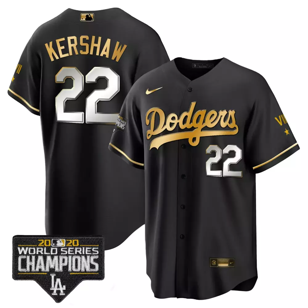 kershaw 22 dodgers 2020 men s all stitched vapor jersey black world series champions edition 1