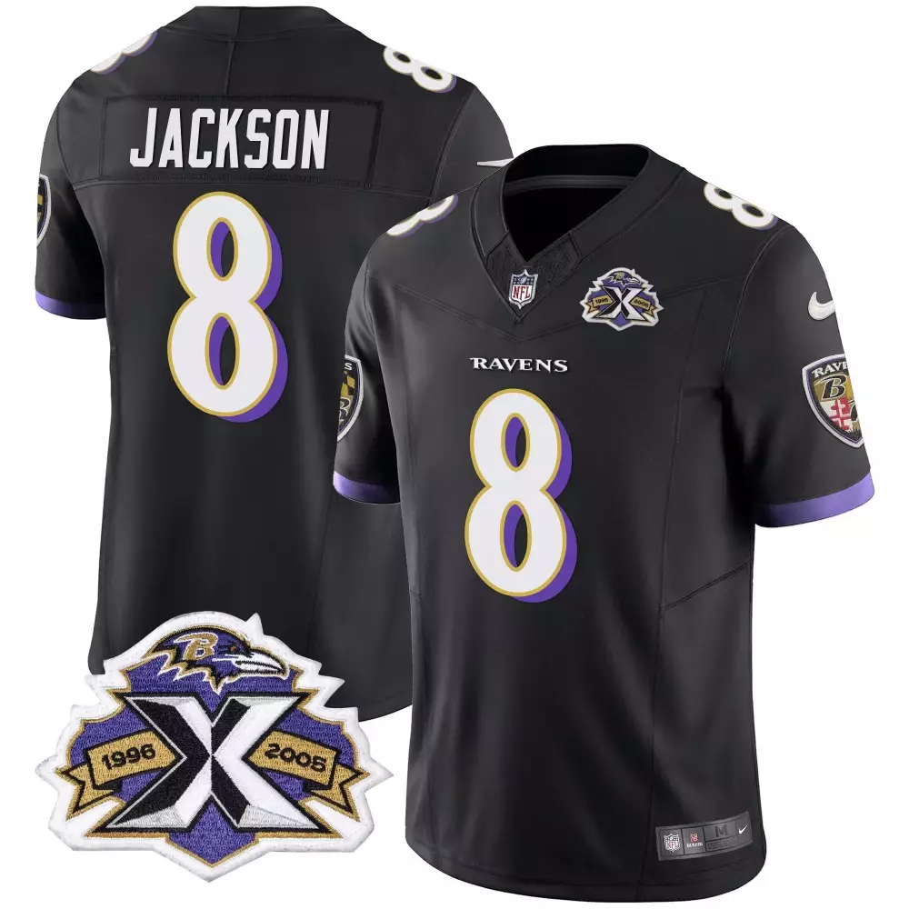 Lamar Jackson 8 Baltimore Ravens 2005 Men's Vapor Jersey | Black X Patch Stitched | For Men, Women & Youth