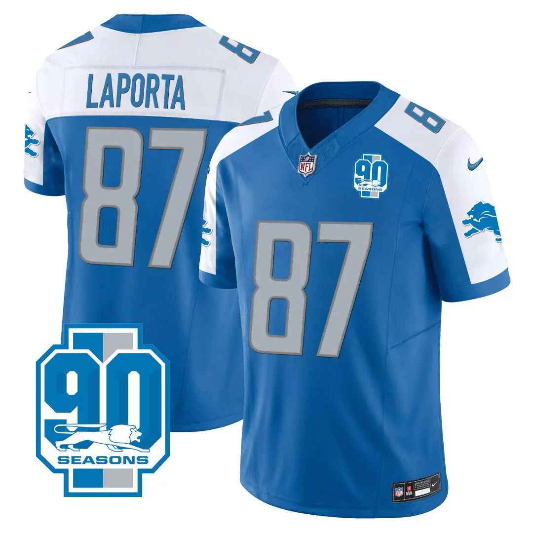 laporta 87 detroit lions 2023 men s all stitched vapor jersey 90 seasons edition blue 2