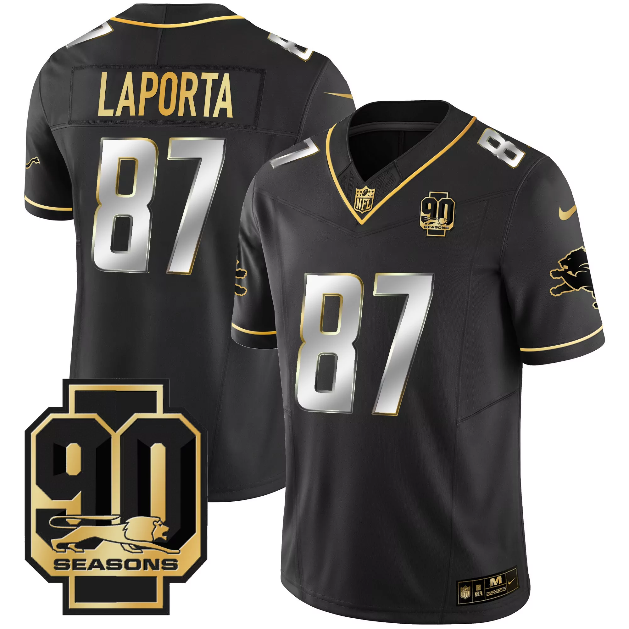 laporta 87 detroit lions 2023 men s all stitched vapor jersey black 90 seasons edition 2