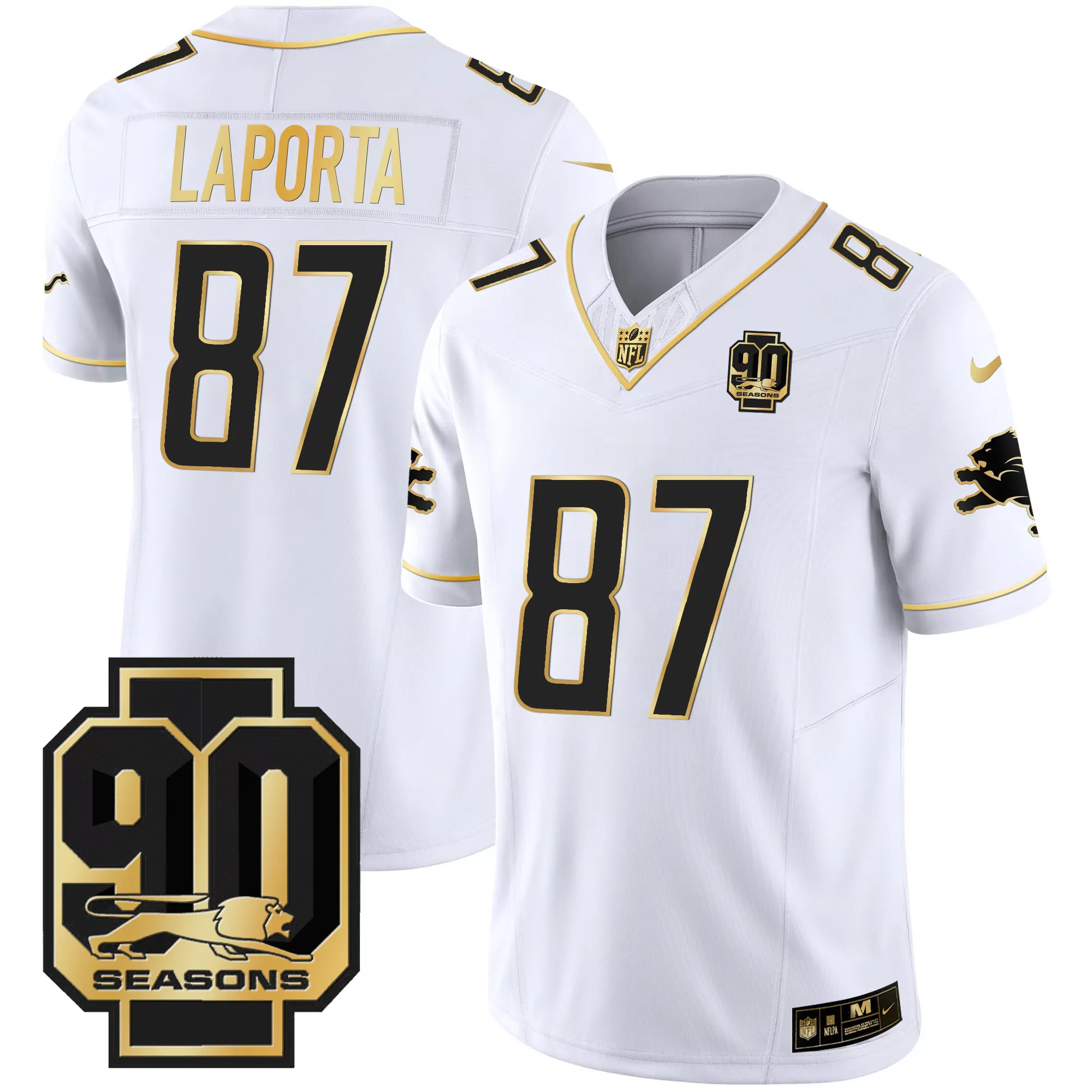 laporta 87 detroit lions 2023 men s all stitched vapor jersey white 90 seasons edition 1