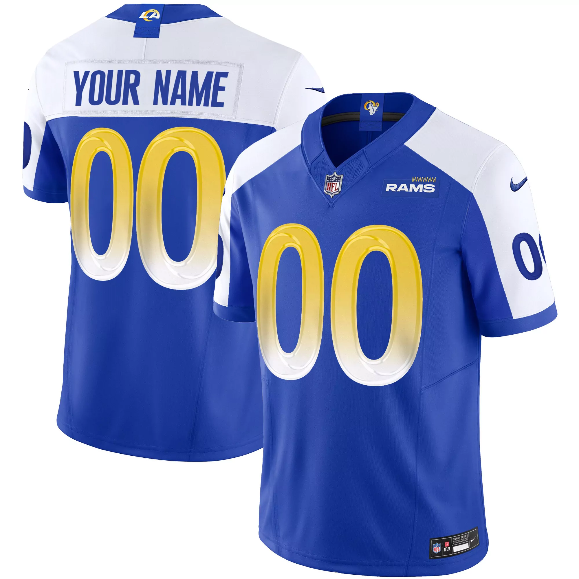 los angeles rams 00 nike 2023 all stitched vapor jersey blue white custom edition