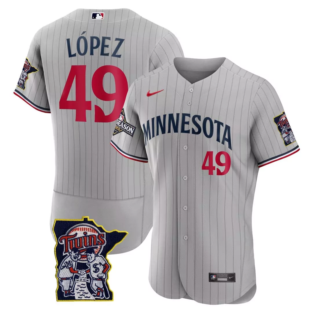lpez 49 minnesota twins 2023 men s all stitched vapor jersey gray with patch