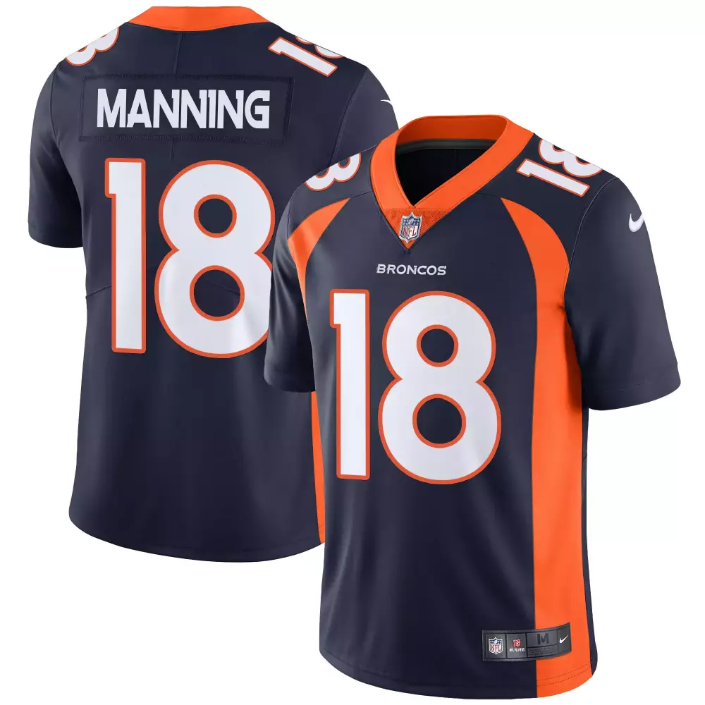 Manning 18 Denver Broncos 2023 Men's All Stitched Vapor Jersey | Navy Orange Edition | Limited Edition Fan Gear | For Men, Women & Youth