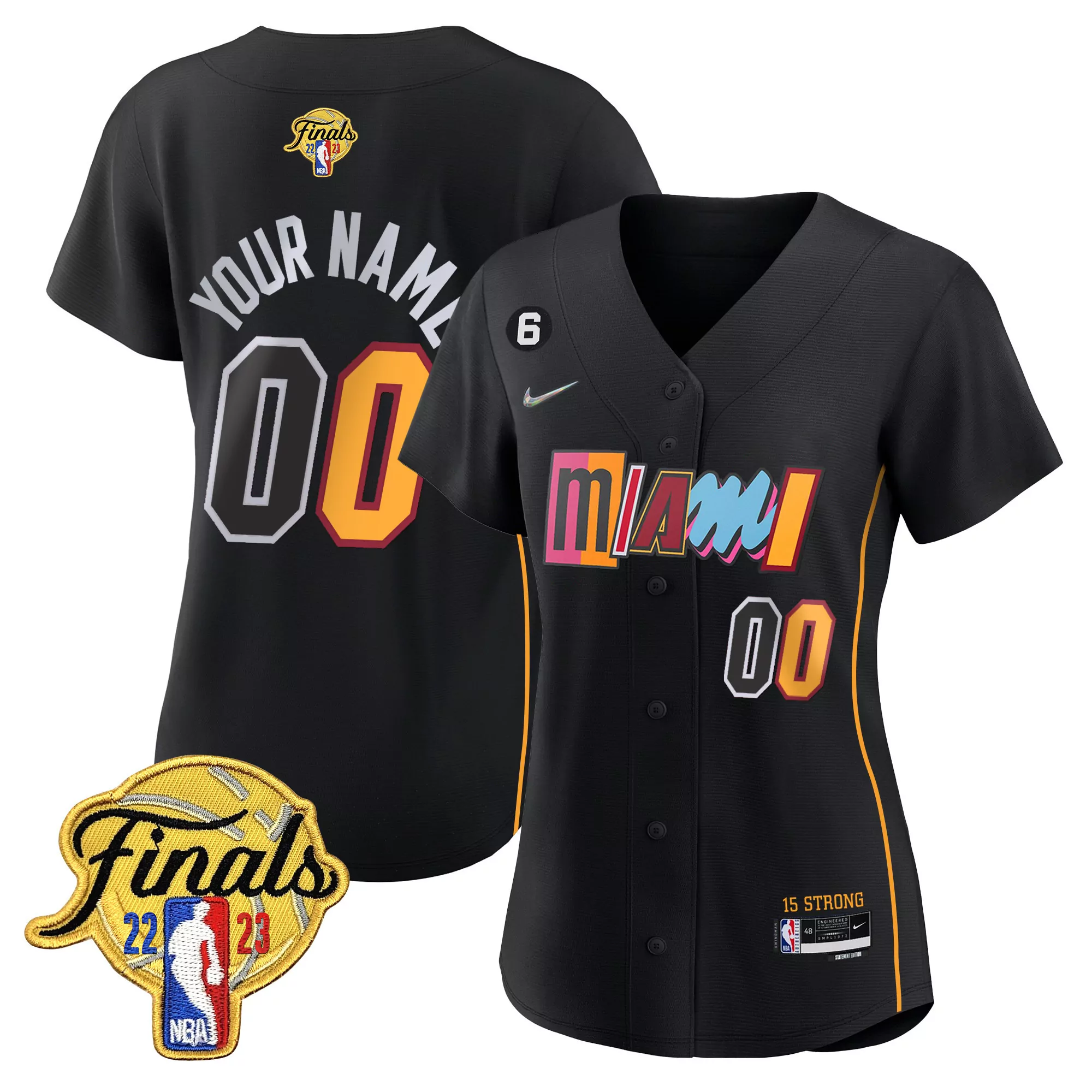 miami heat women s 2022 23 finals black all stitched vapor jersey custom 00 1