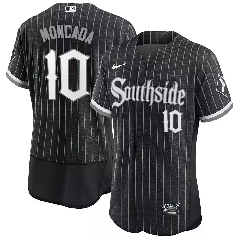 Moncada 10 Chicago White Sox 2023 Stitched Vapor Jersey | Black Pinstripe Style | Replica Fan Gear for Men, Women & Youth