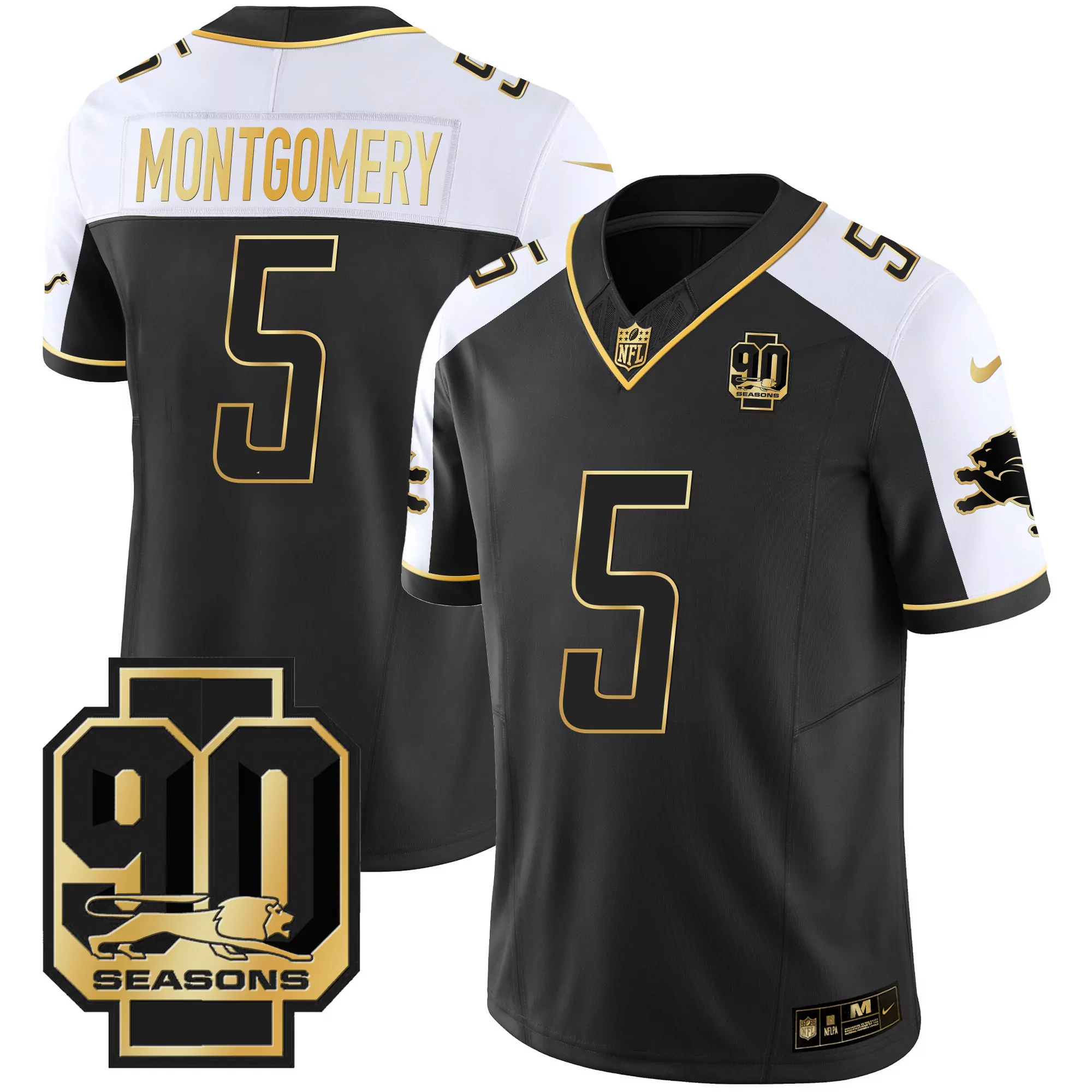 montgomery 5 detroit lions 2023 men s all stitched vapor jersey 90 seasons edition black
