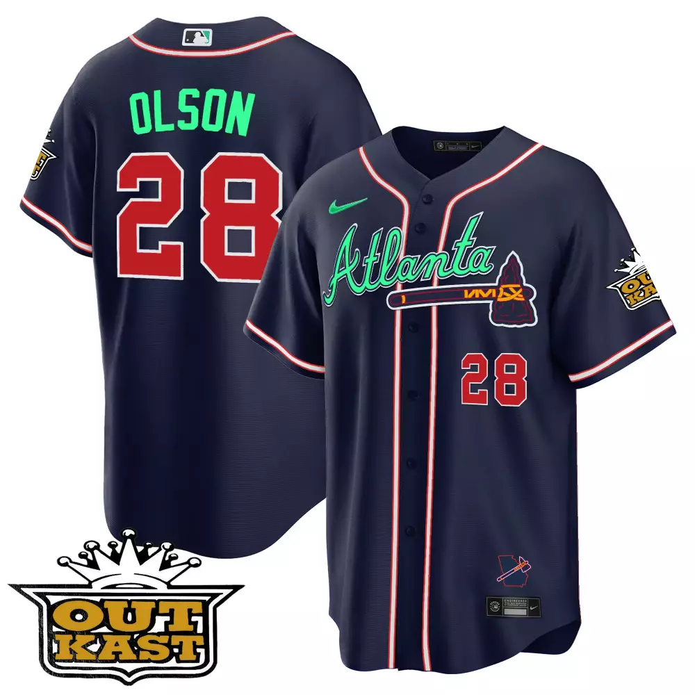 Olson 28 Atlanta Braves 2023 Navy Outkast Edition Jersey | All Stitched Vapor Style | Game Day Fan Gear | For Men, Women & Youth