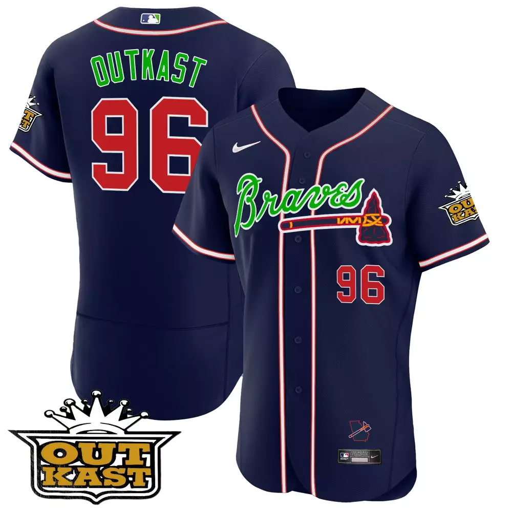 outkast 96 atlanta braves 2023 men s all stitched vapor jersey navy green red