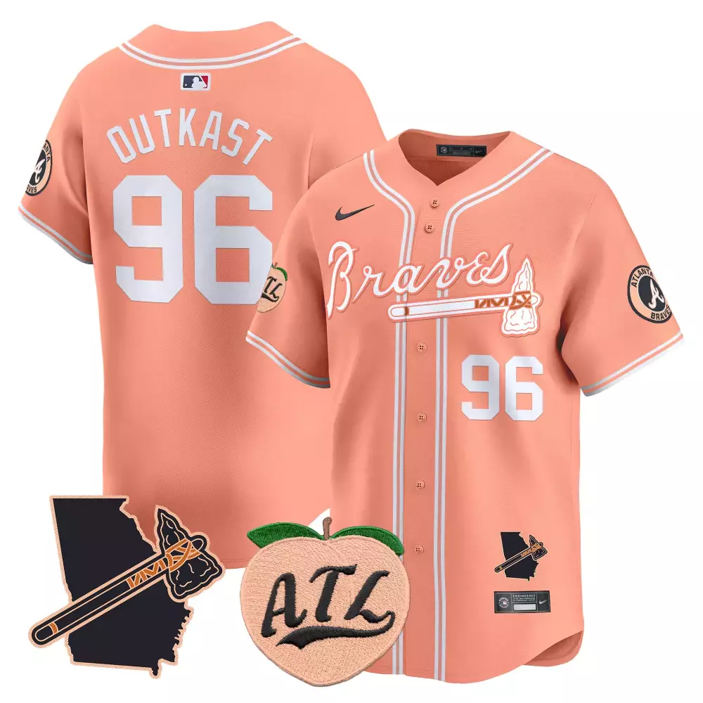 outkast 96 atlanta braves 2023 men s all stitched vapor jersey peach edition
