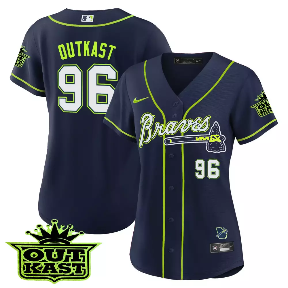 outkast 96 atlanta braves 2023 women s all stitched vapor jersey navy green edition 1