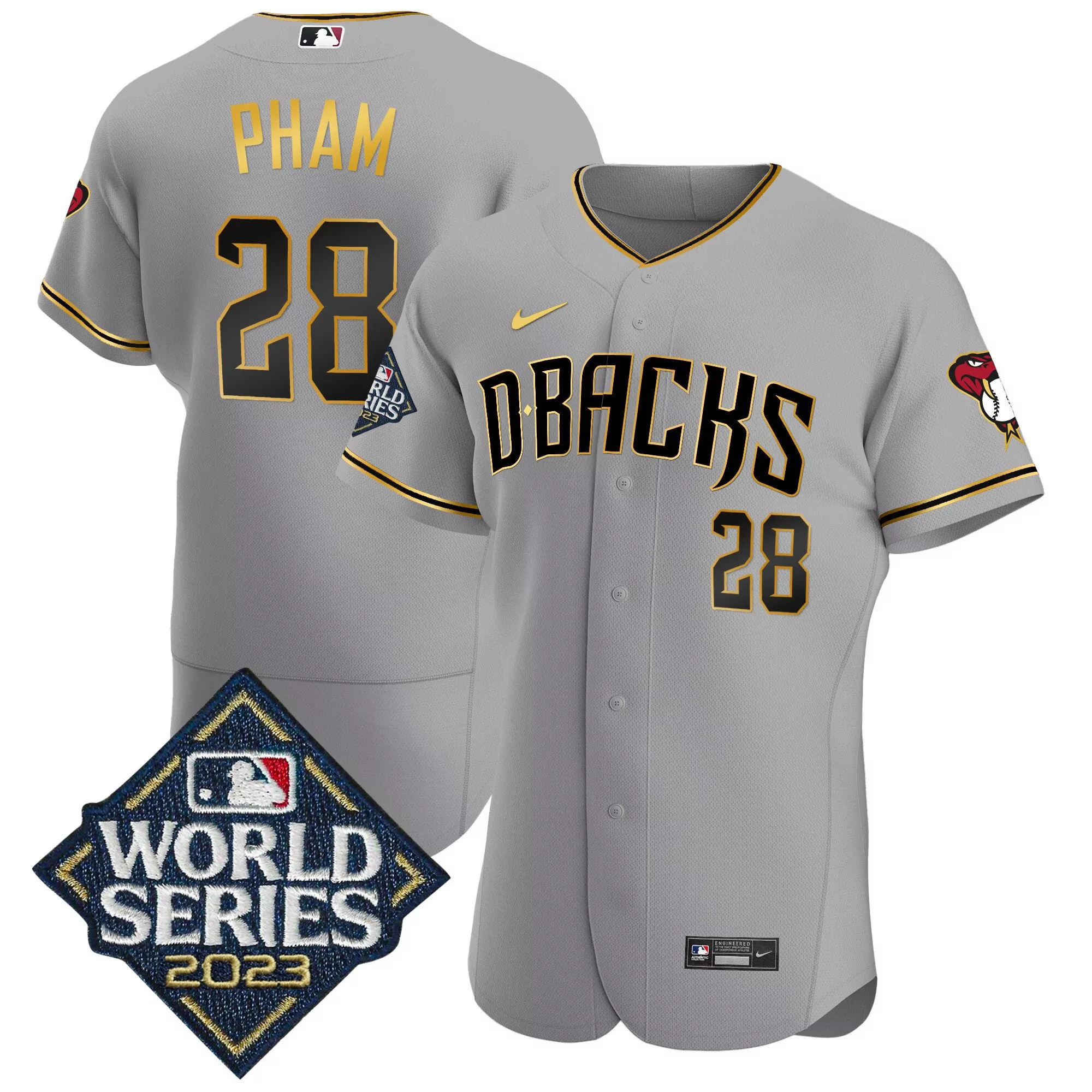 pham 28 arizona diamondbacks 2023 men s all stitched vapor jersey world series edition gray 3