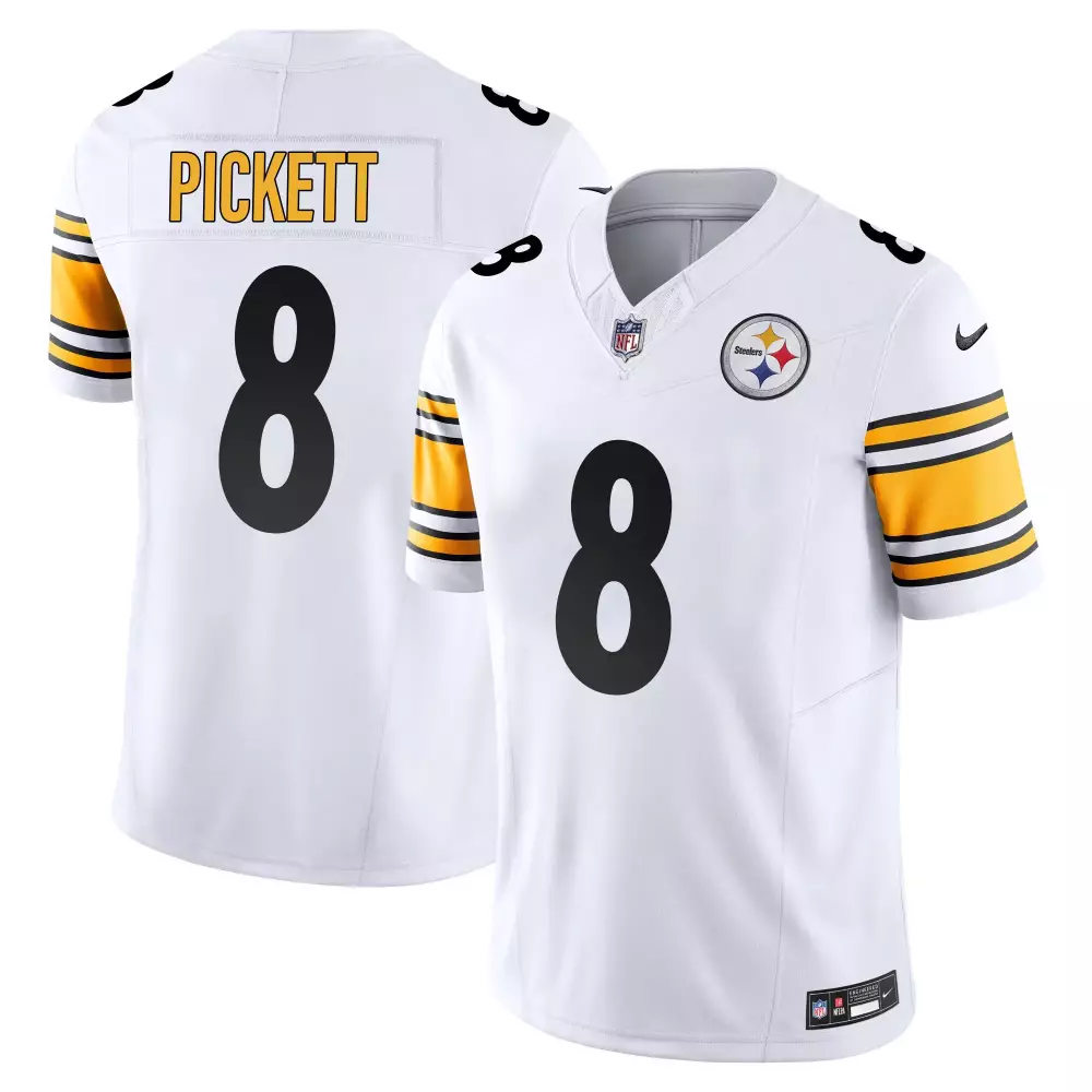 Pickett 8 Pittsburgh Steelers 2023 Vapor Jersey | White & Yellow Edition | All Stitched Fan Gear | For Men, Women & Youth