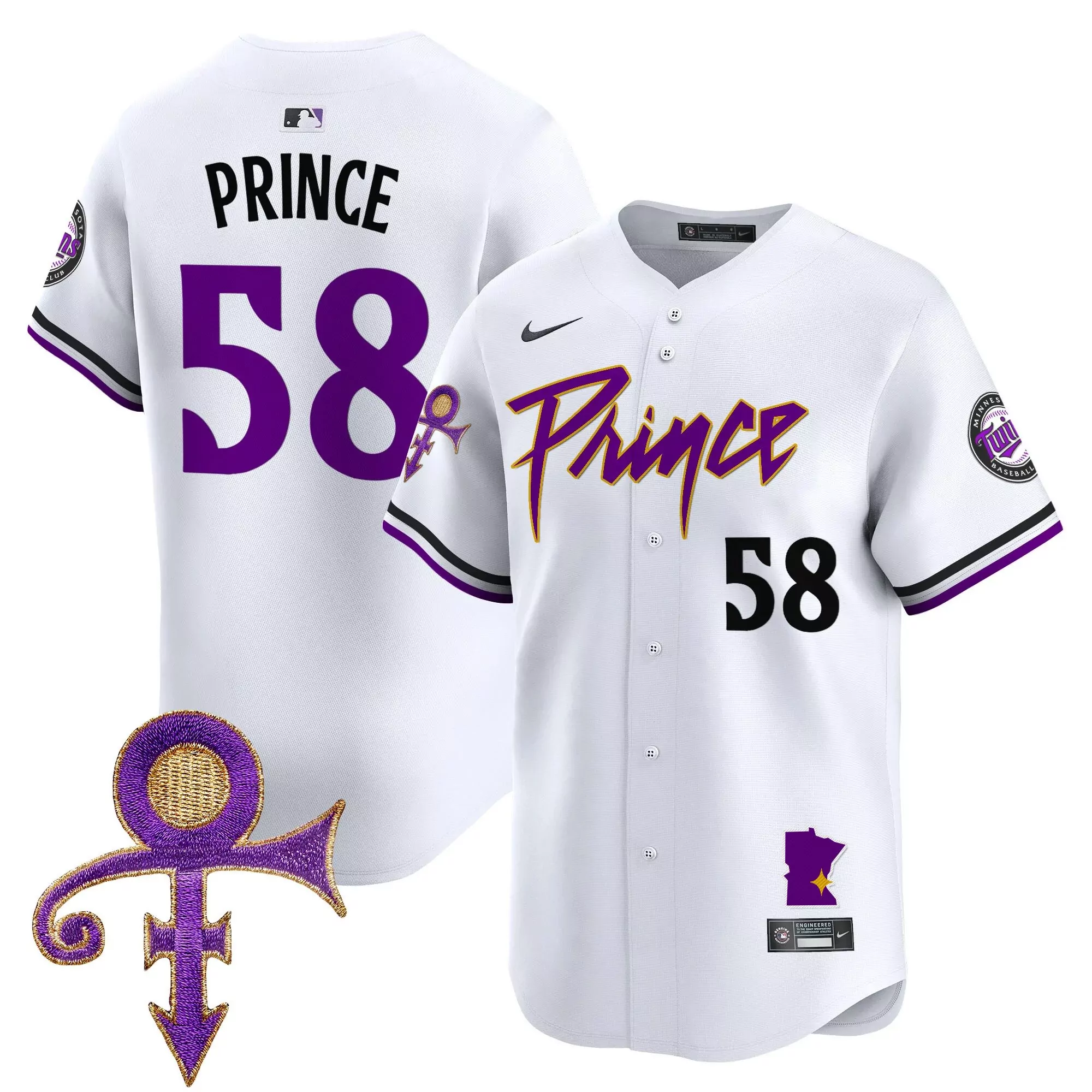 prince 58 minnesota twins 2023 men s all stitched vapor jersey white purple edition