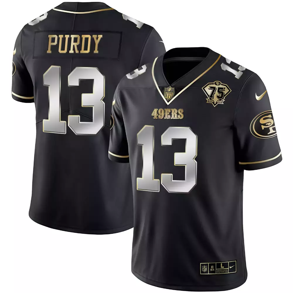 Purdy 13 San Francisco 49ers Black All Stitched Vapor Jersey | 2022 75th Patch | Limited Edition Fan Gear | For Men, Women & Youth